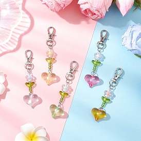 5акриловые подвесные украшения, Сердце со цветками , с ручной работой и стеклом