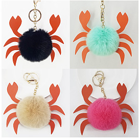 Cute Crab Shape Faux Otter Rabbit Fur Ball Keychain Pendant Bag Charm