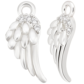 10Pcs Brass Micro Pave Clear Cubic Zirconia Charms, Wing