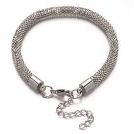 304 Stainless Steel Network Chains Bracelets, with Lobster Claw Clasps