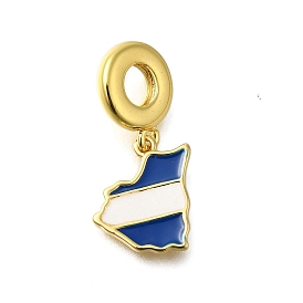 Rack Plating Brass White & Blue Enamel European Dangle Charms, Nicaragua Map Large Hole Pendants, Lead Free & Cadmium Free, Long-Lasting Plated