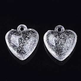 Transparent Acrylic Pendants, with Glitter Powder, Heart