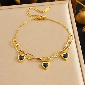 304 из нержавеющей стали горный хрусталь шарм браслеты, браслеты-цепочки для женщин, сердце