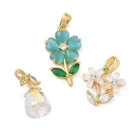 Micro latón allanan colgantes cúbicos del zirconia, con resina, encantos de la flor, real 18 k chapado en oro