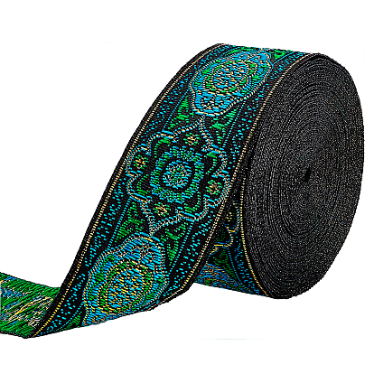Полиэстер Grosgrain ленты, , черно-голубой и золотой узор