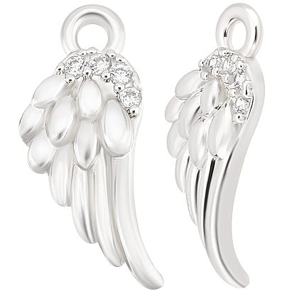 10Pcs Brass Micro Pave Clear Cubic Zirconia Charms, Wing