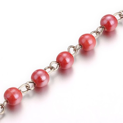 Pearlized handgefertigten Porzellan runden Perlen Ketten für Halsketten Armbänder machen, mit eisernem Augenstift, ungeschweißte, 39.3 Zoll