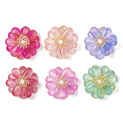 7 шт 7 цвета прозрачные стеклянные подвески, цветочный шарм, с бусинами из ракушечного жемчуга и 304 петлями из нержавеющей стали