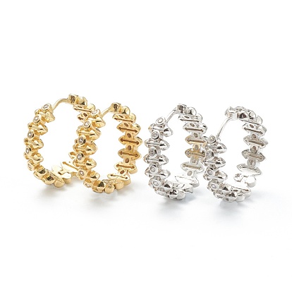 Brass Micro Pave Clear Cubic Zirconia Huggie Hoop Earrings, Ring with Arrows