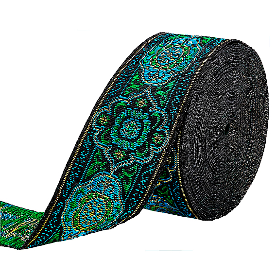 Полиэстер Grosgrain ленты, , черно-голубой и золотой узор