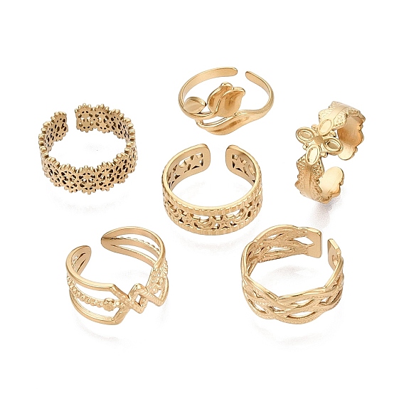 304 Stainless Steel Open Cuff Rings for Women, Ion Plating(IP), Mirror Polished Finish