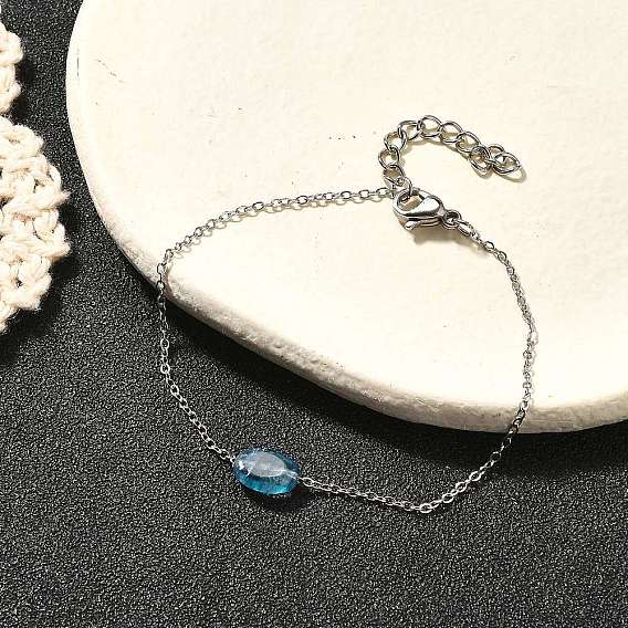 304 браслеты из нержавеющей стали ссылка для женщин, овальные, с органическим стеклом