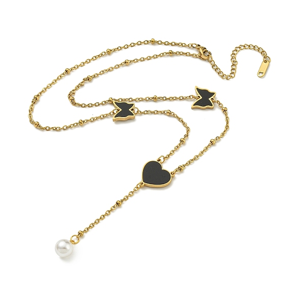 Ионное покрытие (ip) 304 ожерелья из нержавеющей стали с черной эмалью в виде бабочки и сердца, с ABS имитации жемчуга