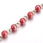 Pearlized Handmade Porcelain Round Beads Chains for Necklaces Bracelets Making, with Iron Eye Pin, Unwelded, 39.3 inch