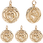 12Pcs Brass Pendants, Flat Round with Heart