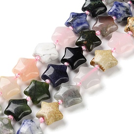 Mixed Gemstone Beads Strands, with Seed Beads, Puffed Star