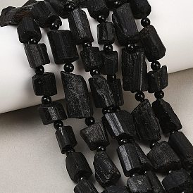 Необработанные грубые нити из натурального черного турмалина, самородки, с бисером