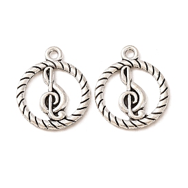 Tibetan Style Alloy Pendants, Round with Musical Note Charms