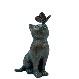 Resin Cat with Butterfly Figurines, for Home Garden Decoration