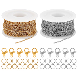BENECREAT 20m 2 Color 304 Stainless Steel Cable Chains for DIY Chain Necklace Making Kit, with 60Pcs Jump Rings & 20Pcs Lobster Claw Clasps