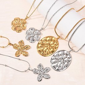 304 Ожерелья с овальным кулоном в виде цветка из нержавеющей стали для женщин