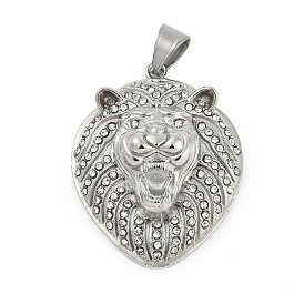 304 Stainless Steel Big Pendants, with Rhinestone, Lion Charm