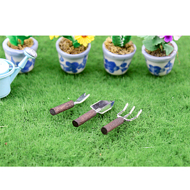 Miniature Alloy Shovel & Harrows, Garden Tools, for Micro Landscape, Dollhouse Decor