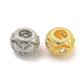Placage en rack laiton micro pavé clair perles européennes de zircone cubique, Perles avec un grand trou   , plaqué longue durée, sans plomb et sans cadmium, rondelle