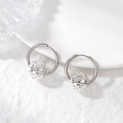 Серьги из 304 нержавеющей стали, с ионным покрытием (ip), с полыми круглыми латунными бусинами