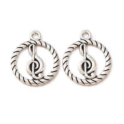 Tibetan Style Alloy Pendants, Round with Musical Note Charms