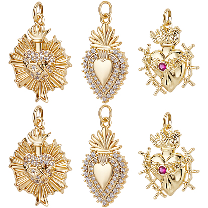 6 шт. 3 подвески из латуни с микропаве из прозрачного кубического циркония, без кадмия, без никеля и без свинца, долговечный, с целью перехода в кольце, святое сердце