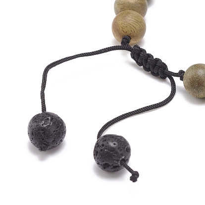 Natural Lava Rock & Wood Braided Bead Bracelet, Essential Oil Gemstone Jewelry for Women