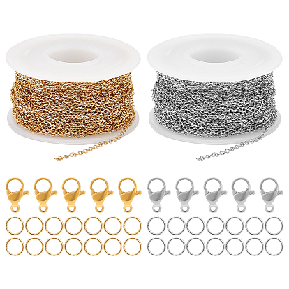 20m 2 couleur 304 chaînes de câble en acier inoxydable pour kit de fabrication de colliers à chaîne DIY, avec 60 anneaux de saut en pièces et 20 fermoirs en pince de homard en pièces