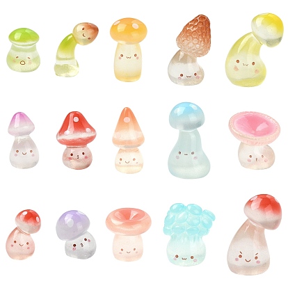 60шт. 15 стили светящихся смоляных грибовидных украшений, для украшения рабочего стола домашнего офиса, светится в темноте