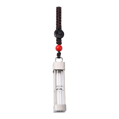 304 Stainless Steel Glass Hourglass Pendant Decoration, Able to Hold Noctilucent Powder, Vermilion Powder & Gemstone Dust, Cuboid