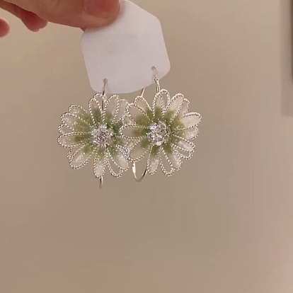 Серьги-кольца из сплава и смолы для женщин, цветок, серебряные