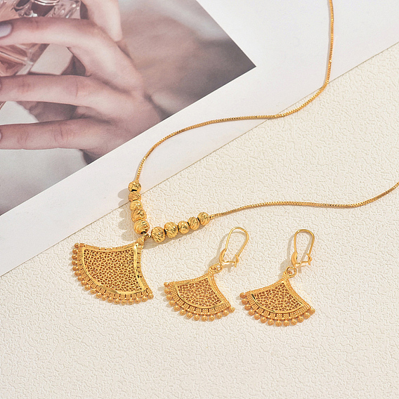 Комплекты из латунных серег-колец и ожерелий с подвесками в форме веера для женщин