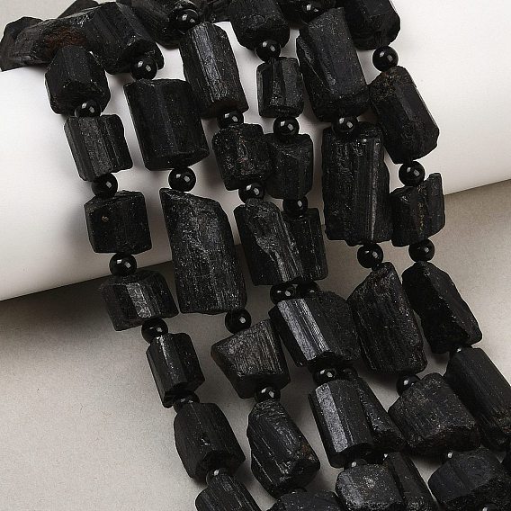 Необработанные грубые нити из натурального черного турмалина, самородки, с бисером