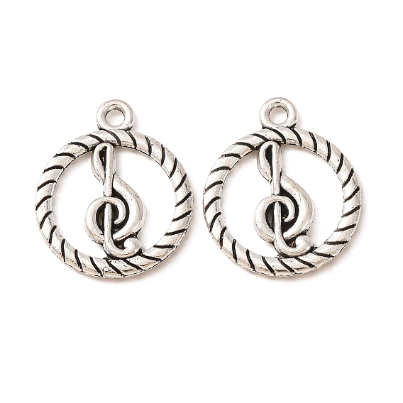 Tibetan Style Alloy Pendants, Round with Musical Note Charms