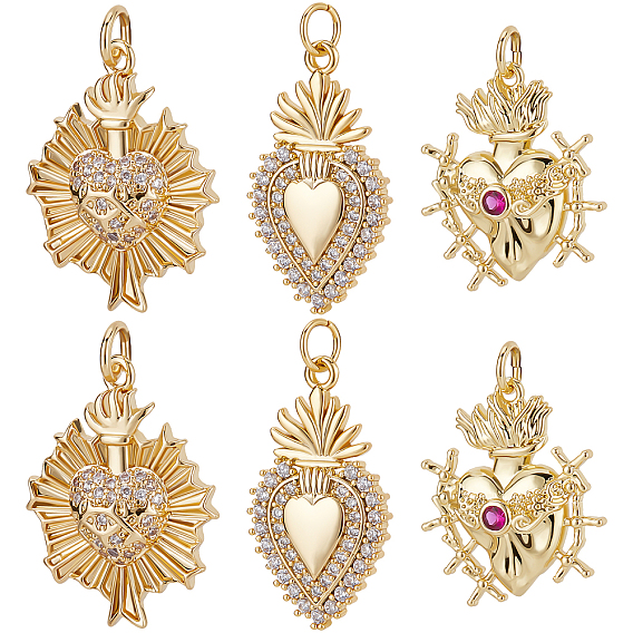 6 шт. 3 подвески из латуни с микропаве из прозрачного кубического циркония, без кадмия, без никеля и без свинца, долговечный, с целью перехода в кольце, святое сердце