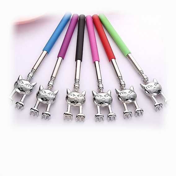 Телескопическая чесалка для спины из нержавеющей стали в форме кошки, с резиновой ручкой, выдвижной массажер для спины