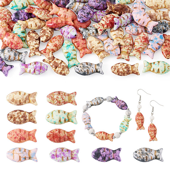 50Pcs 10 Colors Synthetic Turquoise Beads, Fish, Dyed, Spray Painted