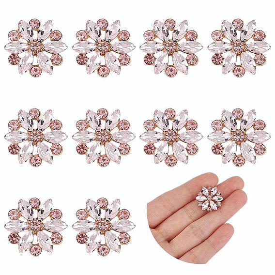 10Pcs Alloy Rhinestone Shank Buttons, 1-Hole, Flower