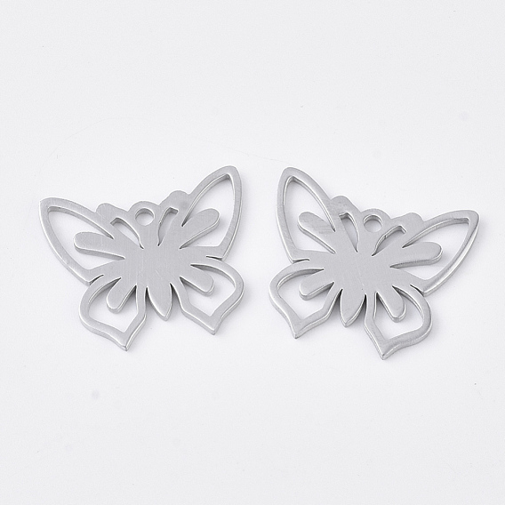 201 Stainless Steel Pendants, Smooth Surface, Butterfly