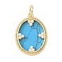 Dyed Synthetic Turquoise Pendants, Brass Oval Bezeled Charms with ABS Plastic Pearl, Rack Plating, Long-Lasting Plated, Cadmium Free & Lead Free