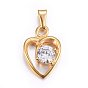 304 Stainless Steel Pendants, with Cubic Zirconia, Heart, Clear