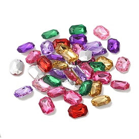 Imitation Taiwan Acrylic Rhinestone Pointed Back Cabochons & Faceted, Rectangle Octagon