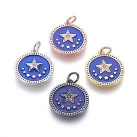 Латунные подвески эмали пентакль, с кубического циркония, плоские круглые со звездой