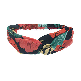 300Pcs Hawaiian Style Flower & Leaf Pattern Cotton Elastic Cross Headband for Women Girls