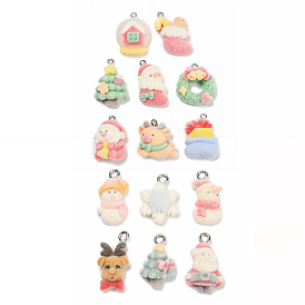 Рождественские подвески из непрозрачной смолы с эффектом флокирования, разнообразные, с железной петлей